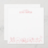 かわいい犬の動物スケッチのメモカード（ピンク） ノートカード (正面/裏面)