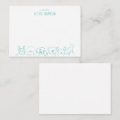 かわいい犬の動物スケッチメモカード（ターコイズブルー） ノートカード (正面/裏面)