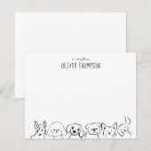 かわいい犬の動物スケッチ ノートカードからのメッセージ ノートカード (正面/裏面)