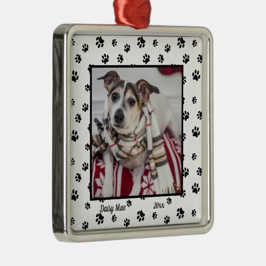 かわいい犬の名前と年と写真付き黒前版画 メタルオーナメント (右)