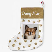 かわいい犬の名前フォト金ゴールドグリッターポープリント スモールクリスマスストッキング (裏面)