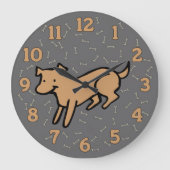 かわいい犬の壁掛け時計（12時間表示） ラージ壁時計 (正面)