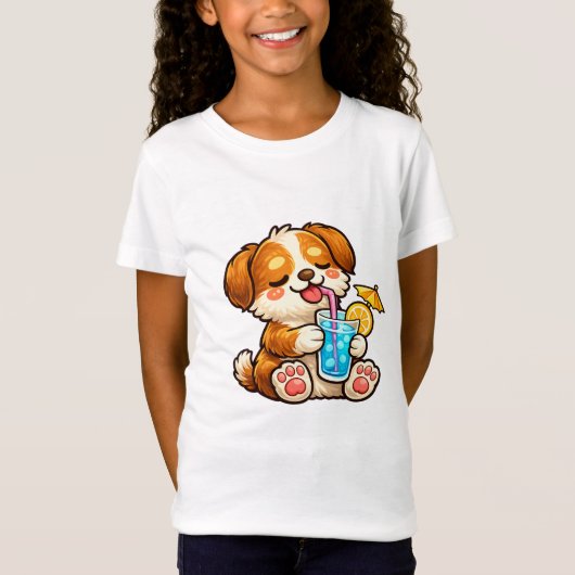 かわいい犬の夏の飲み物 Tシャツ (正面)