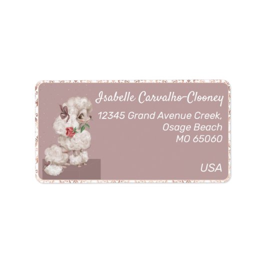 かわいい犬の女の子ハートとバラロマンチックカスタムなラベル ラベル (正面)