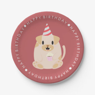 かわいい犬の子どもたちの誕生日パーティー ペーパープレート