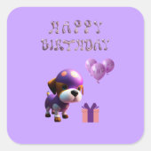 かわいい犬の子どもの誕生日パーティー|過去記事 スクエアシール (正面)