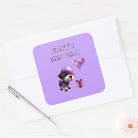 かわいい犬の子どもの誕生日パーティー|過去記事 スクエアシール (封筒)