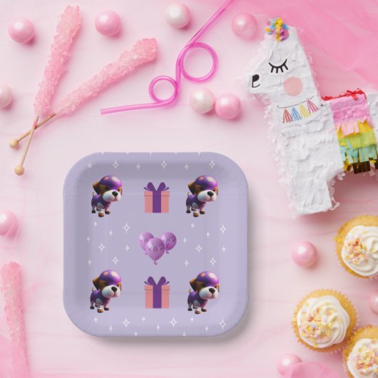 かわいい犬の子どもの誕生日パーティー|過去記事 ペーパープレート (パーティー)