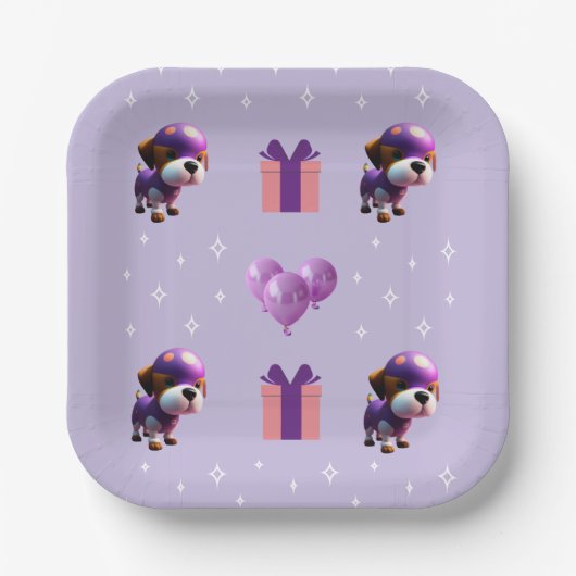 かわいい犬の子どもの誕生日パーティー|過去記事 ペーパープレート (正面)