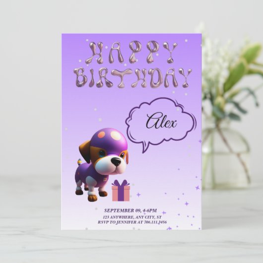 かわいい犬の子どもの誕生日パーティー|過去記事 招待状 (スタンド正面)