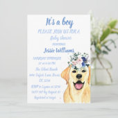 かわいい犬の子犬のラブラドールおもしろい男の赤ちゃんシャワー 招待状 (スタンド正面)