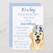 かわいい犬の子犬のラブラドールおもしろい男の赤ちゃんシャワー 招待状 (正面/裏面)