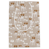 かわいい犬の子犬の前足プリントパターン ミディアムペーパーバッグ (正面)