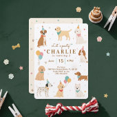 かわいい犬の子犬の誕生日パーティーの招待状 Let's Pawty 招待状