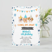 かわいい犬の子犬の誕生日招待状 招待状 (スタンド正面)