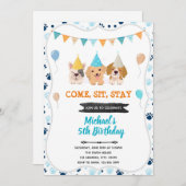 かわいい犬の子犬の誕生日招待状 招待状 (正面/裏面)