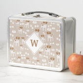 かわいい犬の子犬の足プリントパターンモノグラム メタルランチボックス (インサイチュ)