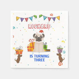 かわいい犬の子犬をテーマにした子どもの誕生日パーティー スタンダードカクテルナプキン