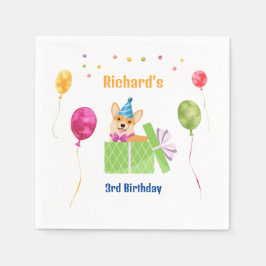 かわいい犬の子犬をテーマにした子どもの誕生日パーティー スタンダードカクテルナプキン