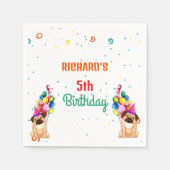 かわいい犬の子犬をテーマにした子どもの誕生日パーティー スタンダードカクテルナプキン (正面)