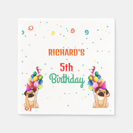 かわいい犬の子犬をテーマにした子どもの誕生日パーティー スタンダードカクテルナプキン