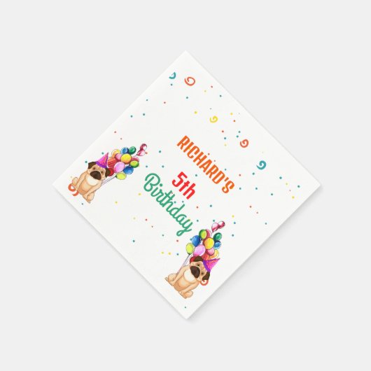 かわいい犬の子犬をテーマにした子どもの誕生日パーティー スタンダードカクテルナプキン (角)