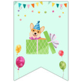 かわいい犬の子犬をテーマにした子どもの誕生日パーティー バンティングフラッグ (第1の旗)