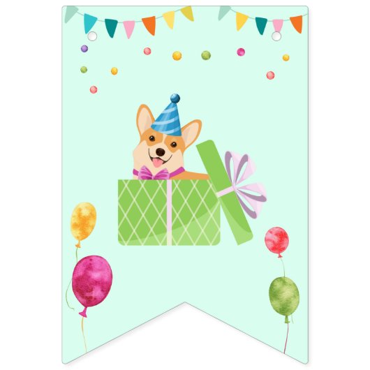 かわいい犬の子犬をテーマにした子どもの誕生日パーティー バンティングフラッグ (第1の旗)