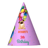 かわいい犬の子犬をテーマにした子どもの誕生日パーティー パーティーハット (正面)