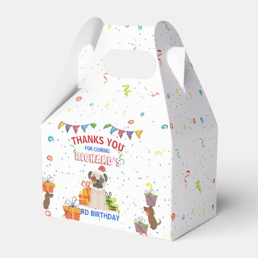 かわいい犬の子犬をテーマにした子どもの誕生日パーティー フェイバーボックス (裏面サイド)