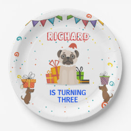 かわいい犬の子犬をテーマにした子どもの誕生日パーティー ペーパープレート