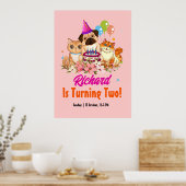 かわいい犬の子犬をテーマにした子どもの誕生日パーティー ポスター (キッチン)