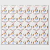 かわいい犬の子犬をテーマにした子どもの誕生日パーティー ラッピングペーパー (フラット)