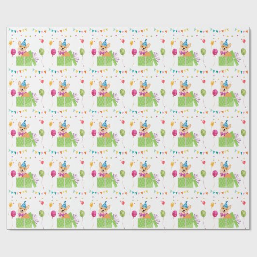 かわいい犬の子犬をテーマにした子どもの誕生日パーティー ラッピングペーパー (フラット)