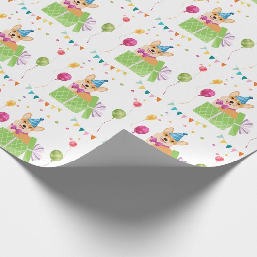 かわいい犬の子犬をテーマにした子どもの誕生日パーティー ラッピングペーパー (角)