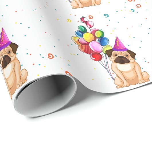 かわいい犬の子犬をテーマにした子どもの誕生日パーティー ラッピングペーパー (ロールコーナー)