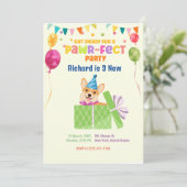 かわいい犬の子犬をテーマにした子どもの誕生日パーティー 招待状 (スタンド正面)