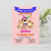 かわいい犬の子犬をテーマにした子どもの誕生日パーティー 招待状 (スタンド正面)