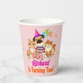 かわいい犬の子犬をテーマにした子どもの誕生日パーティー 紙コップ