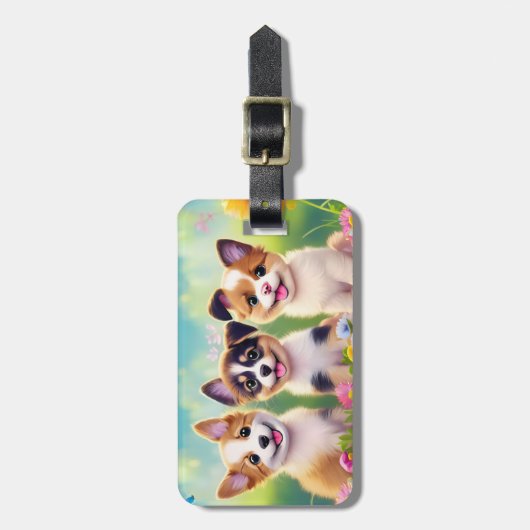 かわいい犬の子犬パーソナライズされたの名前 ラゲッジタグ (正面縦)