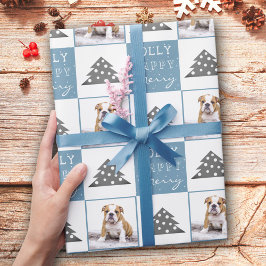 かわいい犬の子犬ペットのタイポグラフィクリスマスツリーフォト ラッピングペーパー