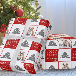 かわいい犬の子犬ペットのタイポグラフィークリスマスツリーの写真 ラッピングペーパー