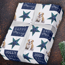かわいい犬の子犬ペットの写真の祭りの星のクリスマス ラッピングペーパー
