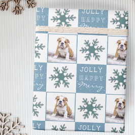 かわいい犬の子犬ペットの写真の雪の結晶クリスマス ラッピングペーパー