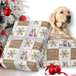 かわいい犬の子犬ペットの写真の雪の結晶クリスマス ラッピングペーパー