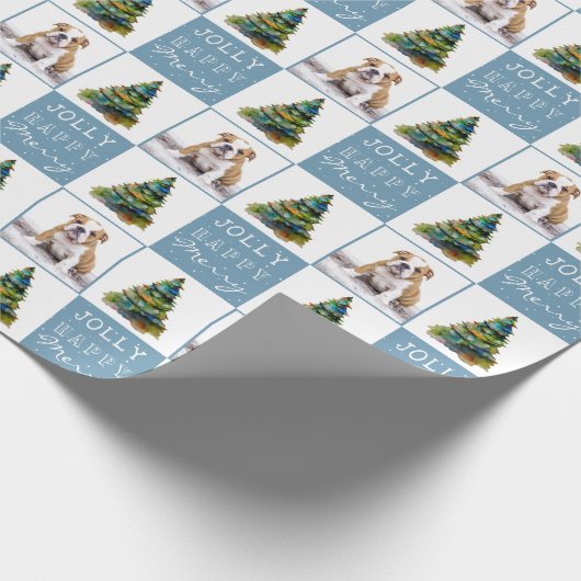かわいい犬の子犬ペットクリスマスツリーの水の色の写真 ラッピングペーパー (角)