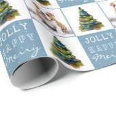 かわいい犬の子犬ペットクリスマスツリーの水の色の写真 ラッピングペーパー (ロールコーナー)