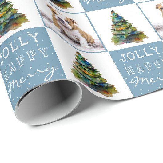 かわいい犬の子犬ペットクリスマスツリーの水の色の写真 ラッピングペーパー (ロールコーナー)