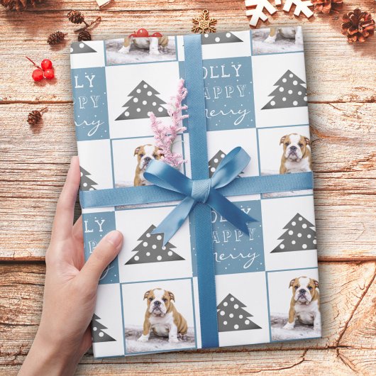 かわいい犬の子犬ペットタイポグラフィクリスマスツリー写真 ラッピングペーパー