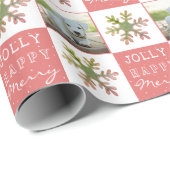 かわいい犬の子犬ペットフォトピンクのスノーフレーク ラッピングペーパー (ロールコーナー)